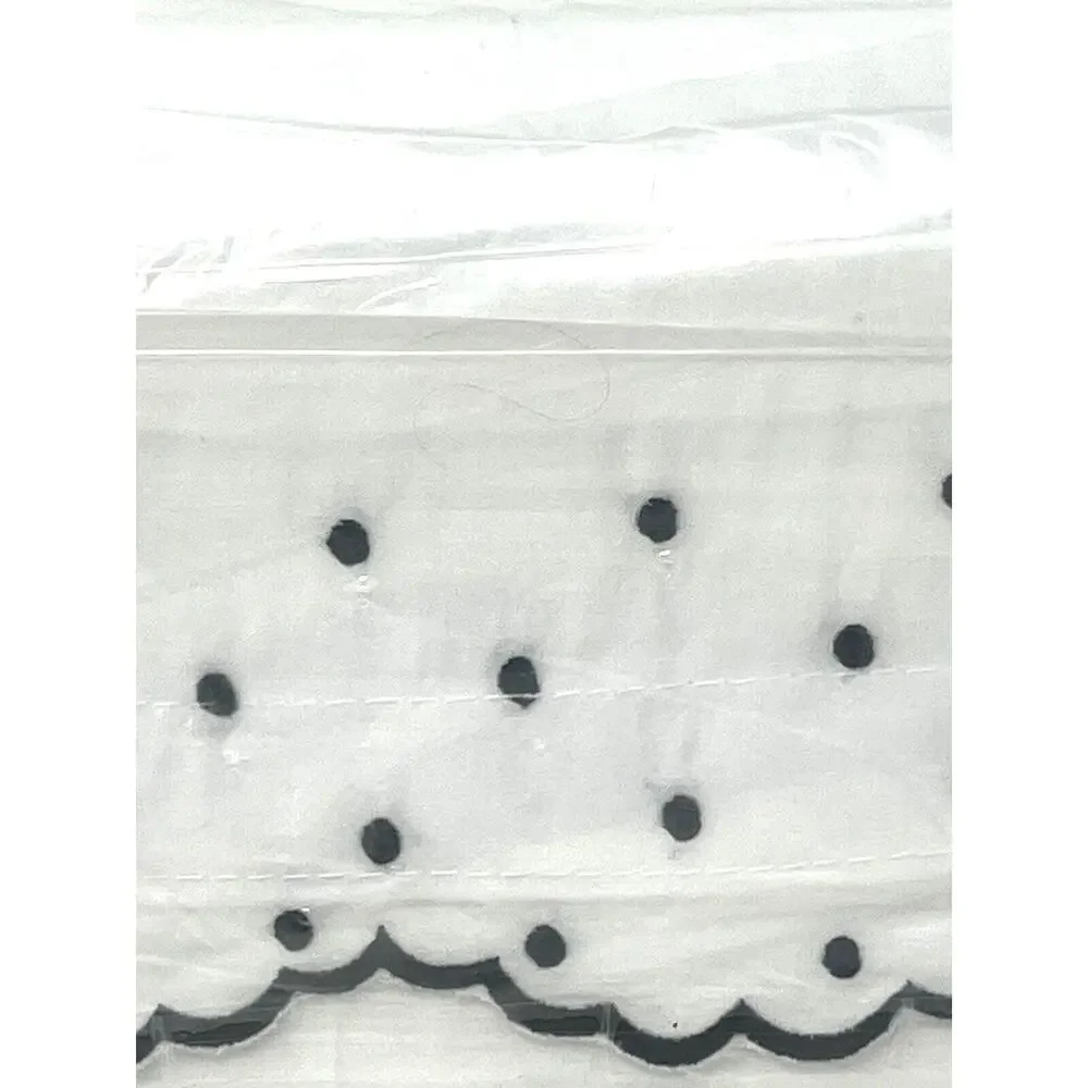 Shabby Chic Embroidered King Sheet Set Scallop Dot Navy Blue White 100% Cotton